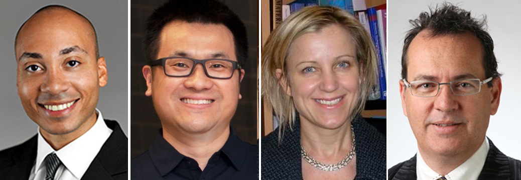 CBC COVID-19 Response Award recipients: (from left) Evan Scott (NU), Ying Samuel Hu (UIC), Melody Swartz (UChicago), and Jeffrey Hubbell (UChicago)